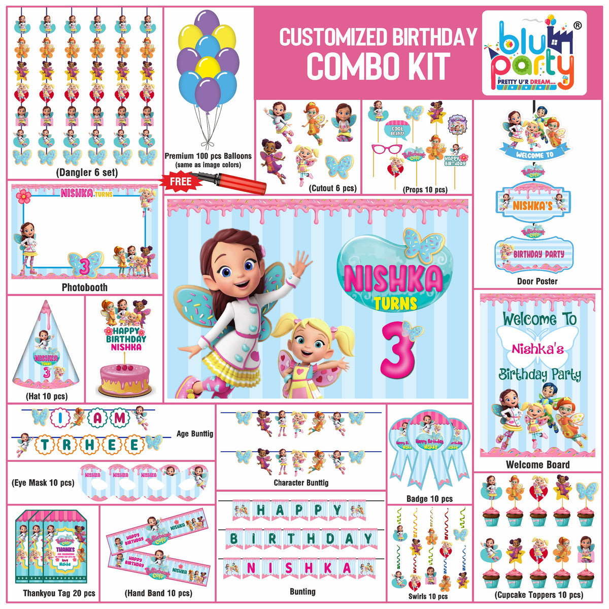 Butterbean's Cafe Birthday Theme Personalized Prime Combo Kit | Kids Party Decoration