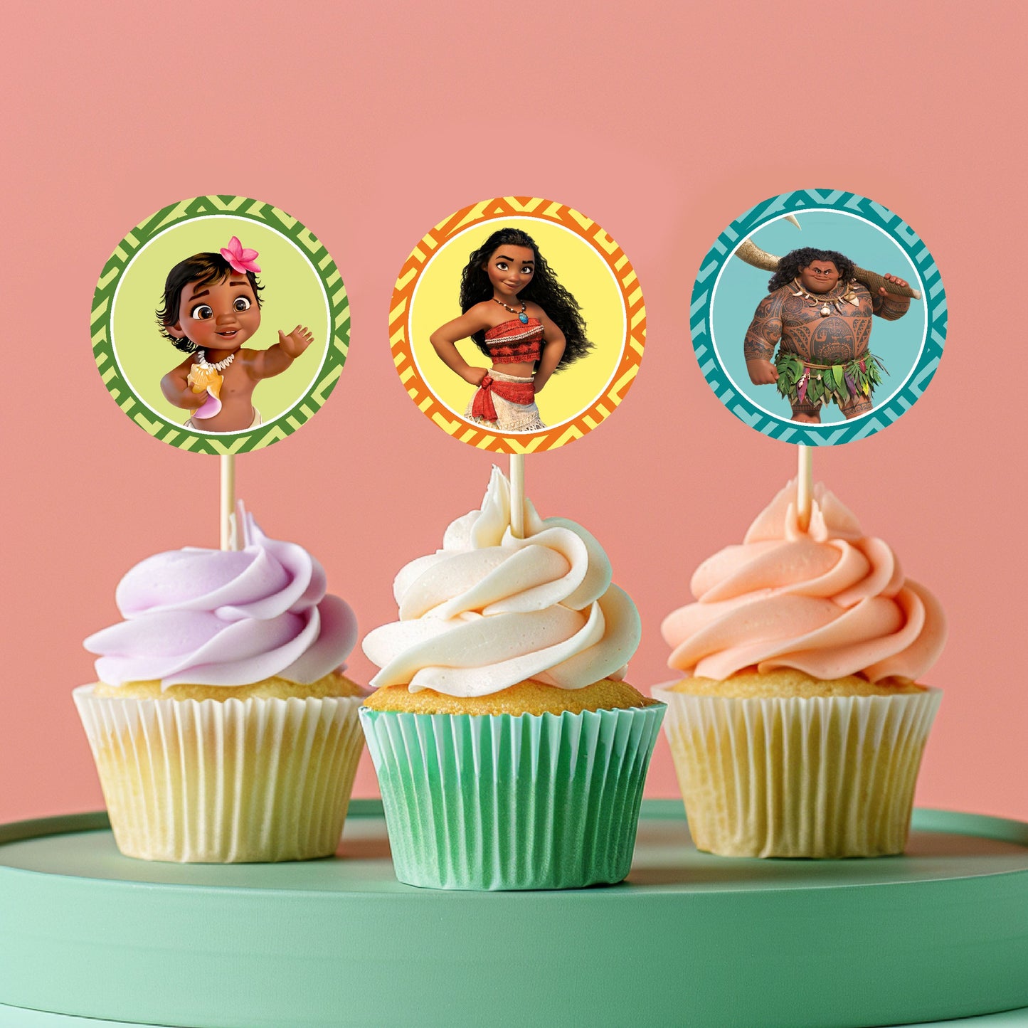 Moana Theme Round Cup Caketopper