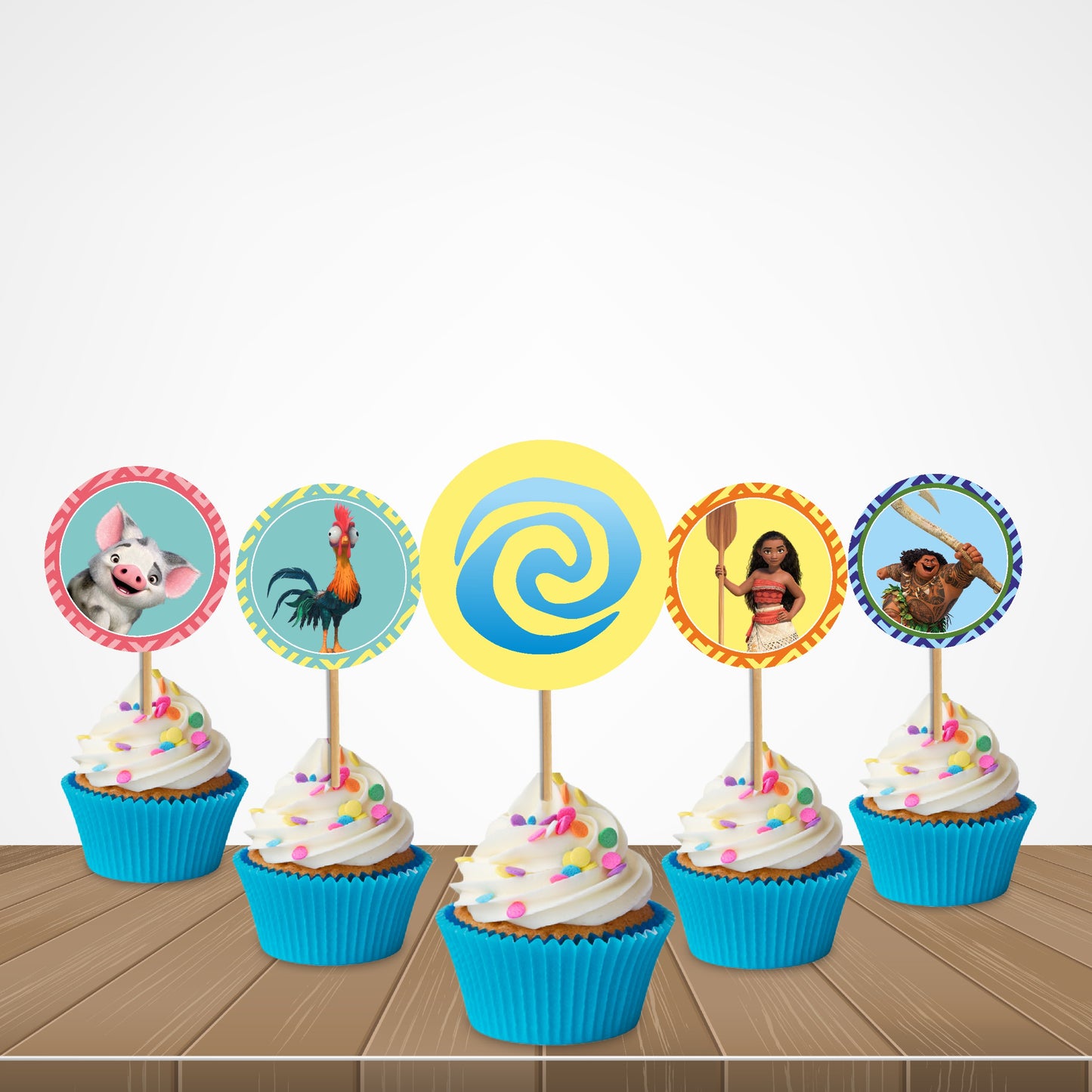 Moana Theme Round Cup Caketopper