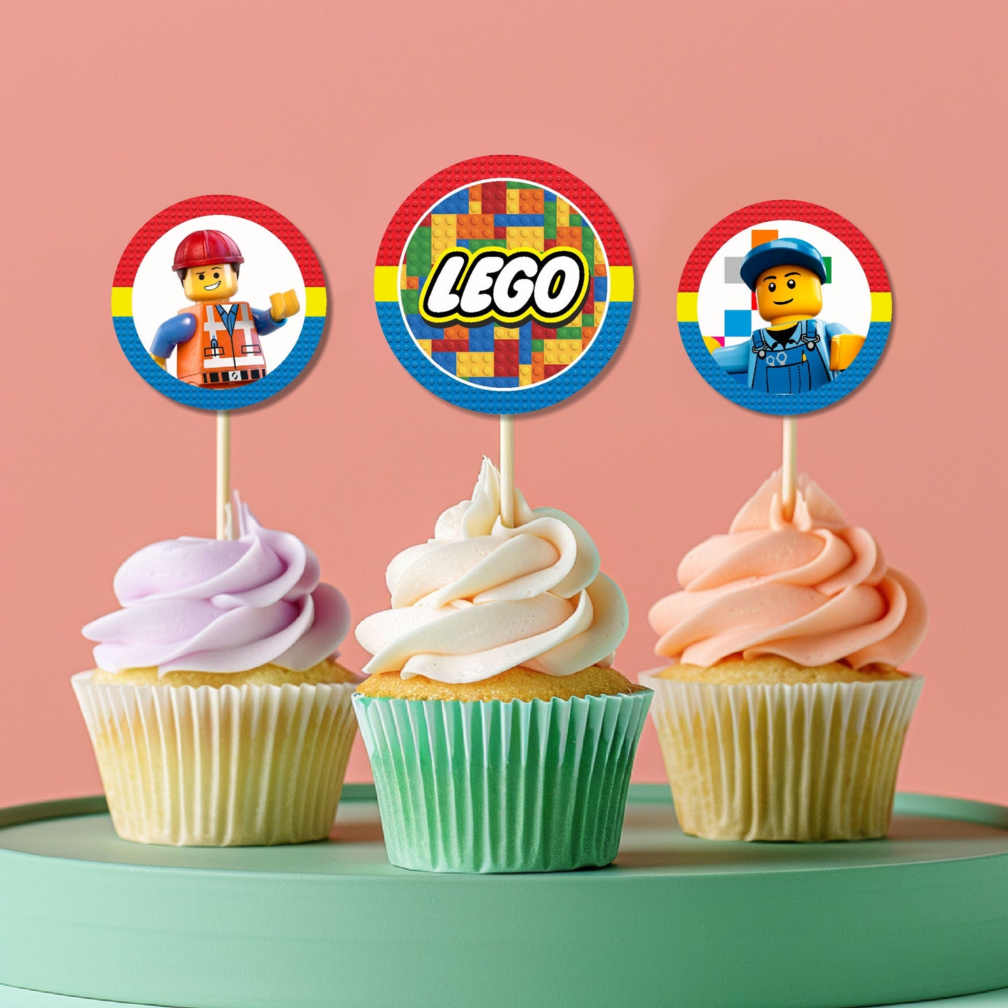 Lego Theme Round Cup Caketopper