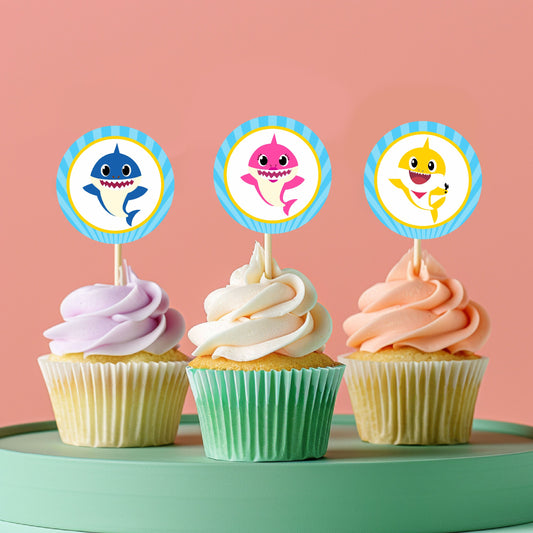 Baby Shark Theme Round Cupcake Topper