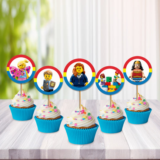 Lego Theme Round Cup Caketopper