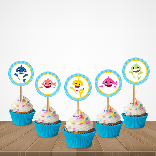 Baby Shark Theme Round Cupcake Topper