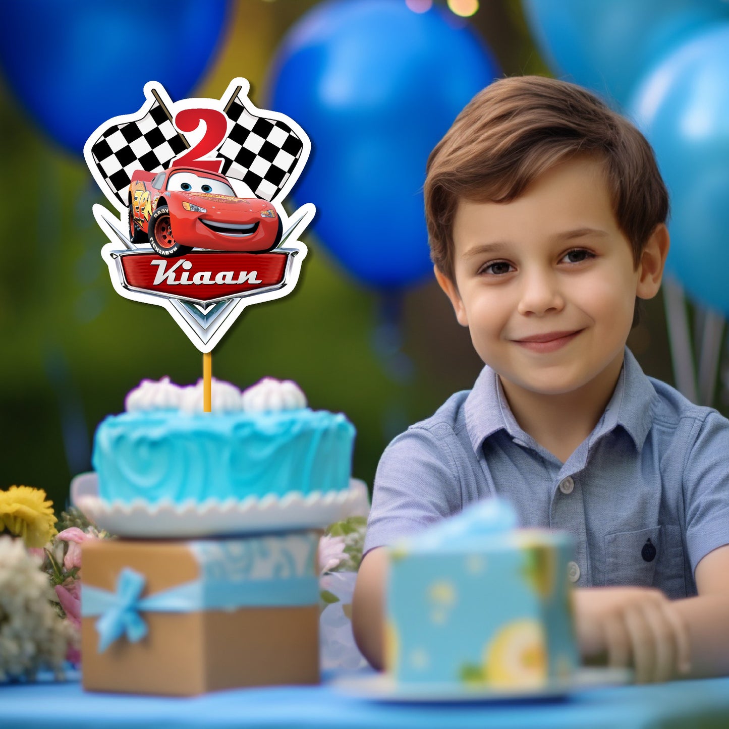 McQeen Car Theme Personalized Caketopper