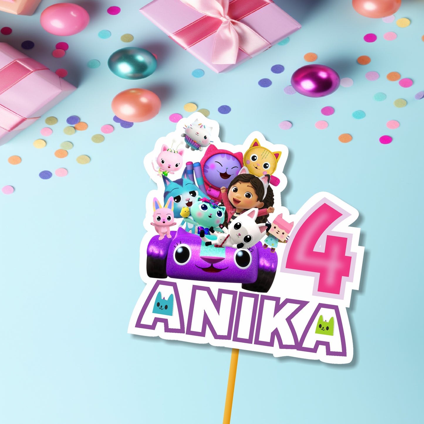 Gabby’s Dollhouse Theme Personalized Cake topper