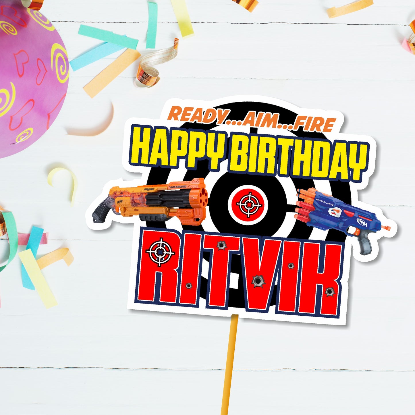 Nerf Gun Theme Customized Caketopper