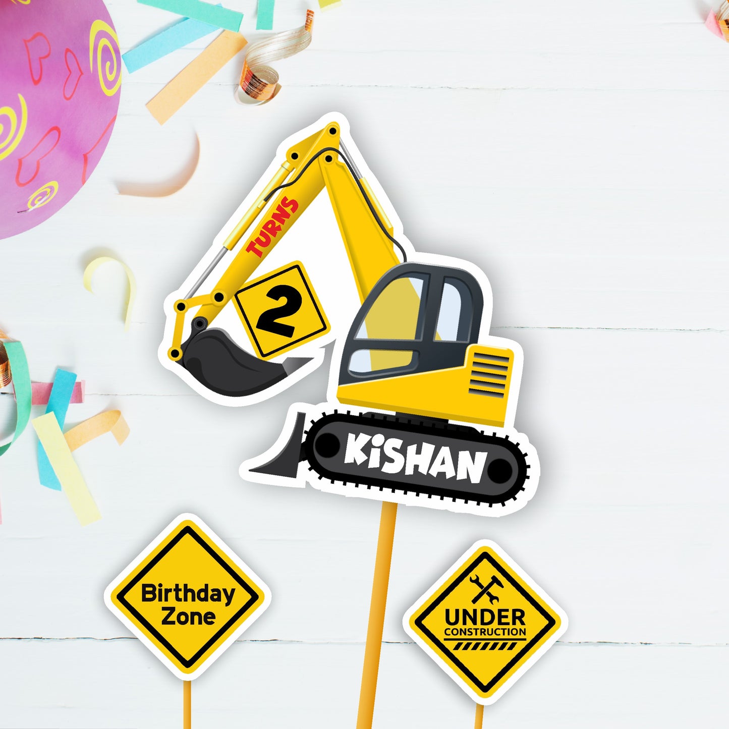 Construction Theme Personalized Caketopper