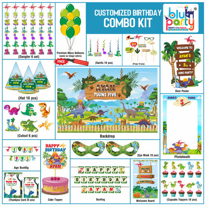 Dinosaur birthday theme personalized elite combo kit for kids party decoration