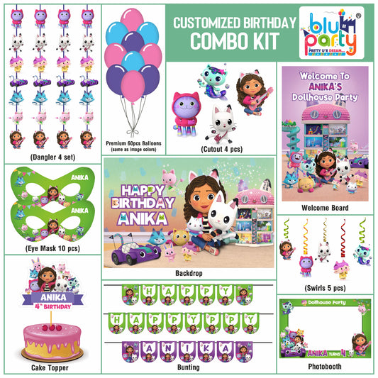 Gabby’s Dollhouse Birthday Theme Personalized Compact Combo Kit | Kids Party Decoration