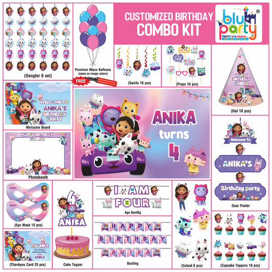 Gabby’s Dollhouse Birthday Theme Personalized Elite Combo Kit | Kids Party Decoration