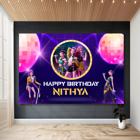 Kpop Demon Hunters Birthday Theme Backdrop for bairthday decoration