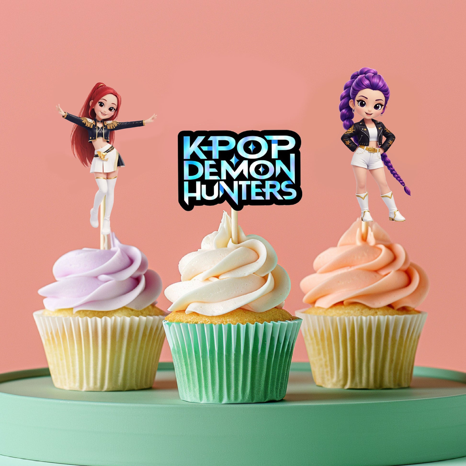kpop demon hunters birthday theme Classic cupcake toppers on cupcake