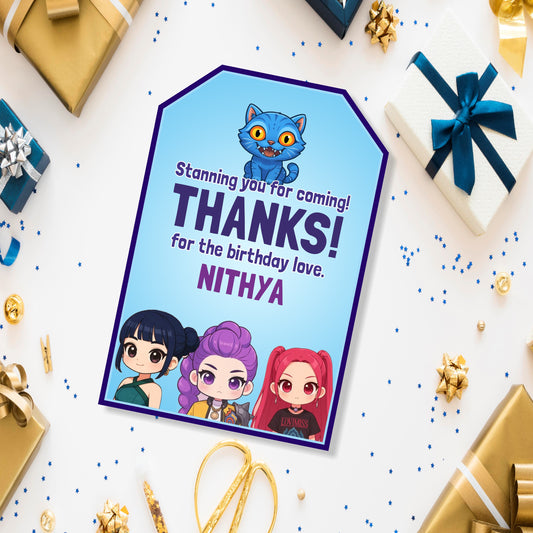 Kpop Demon Hunters Birthday Theme Classic Thank You Tag for birthday party