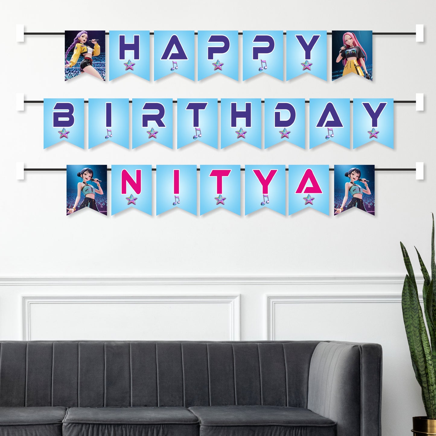 Kpop Demon Hunters Birthday Theme Personalized Bunting
