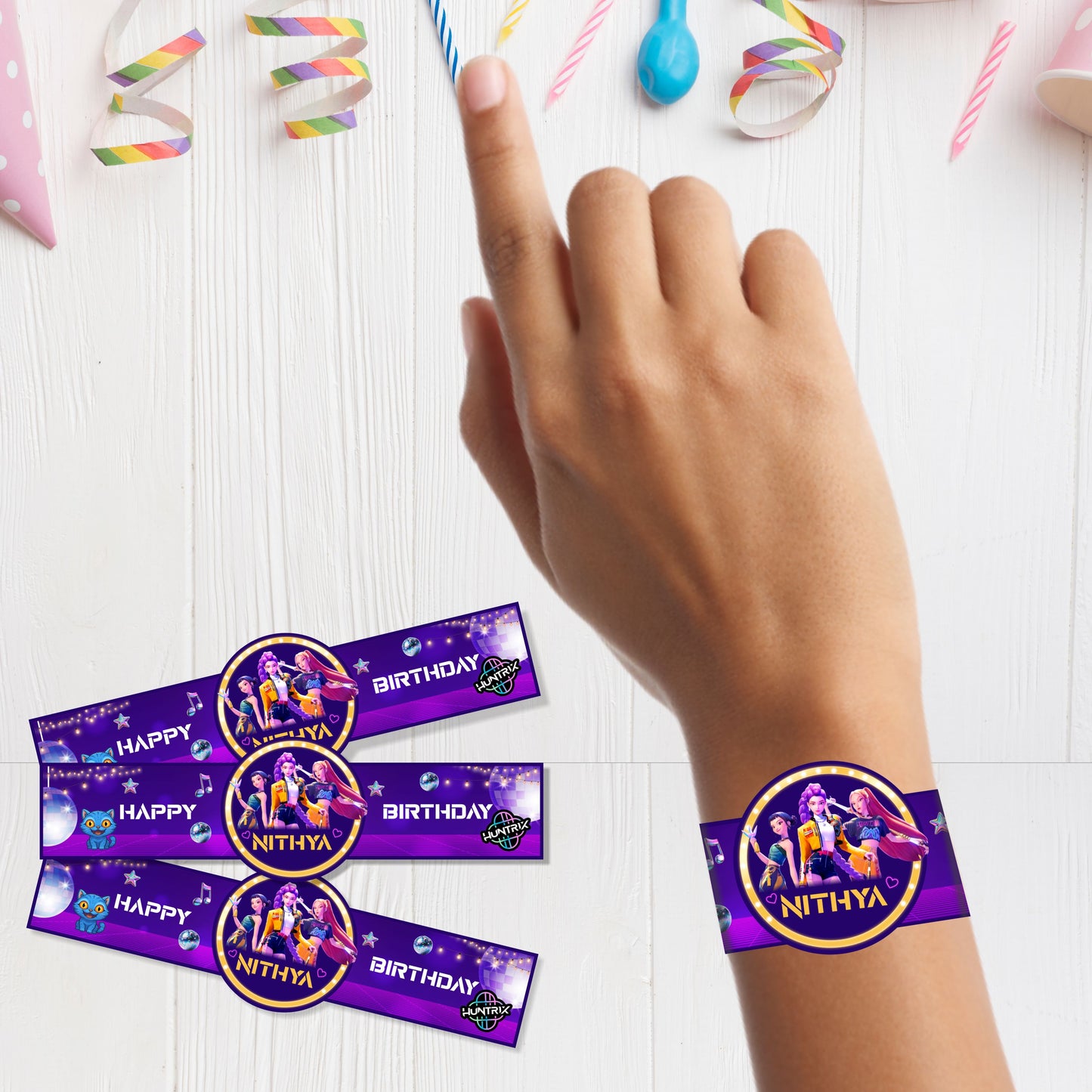 Customized Kpop Demon Hunters Birthday Theme Hand Band for Kids Party 