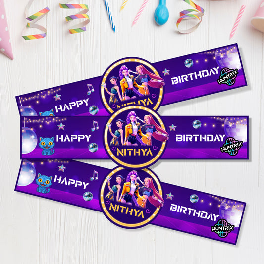 Customized Kpop Demon Hunters Birthday Theme Hand Band for Kids Party Celebration
