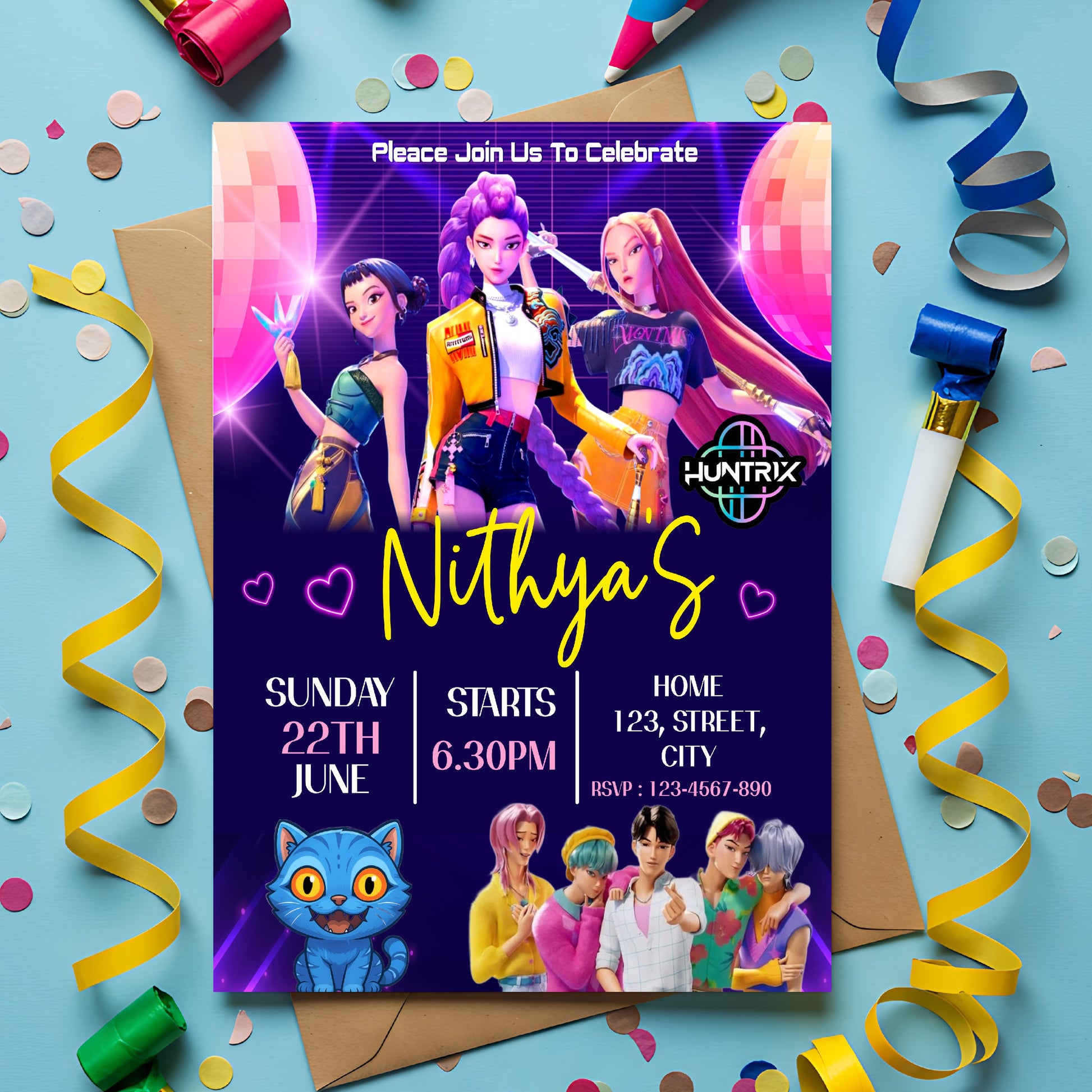 Kpop Demon Hunters birthday invite for birthday party