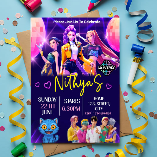 Kpop Demon Hunters birthday invite for birthday party