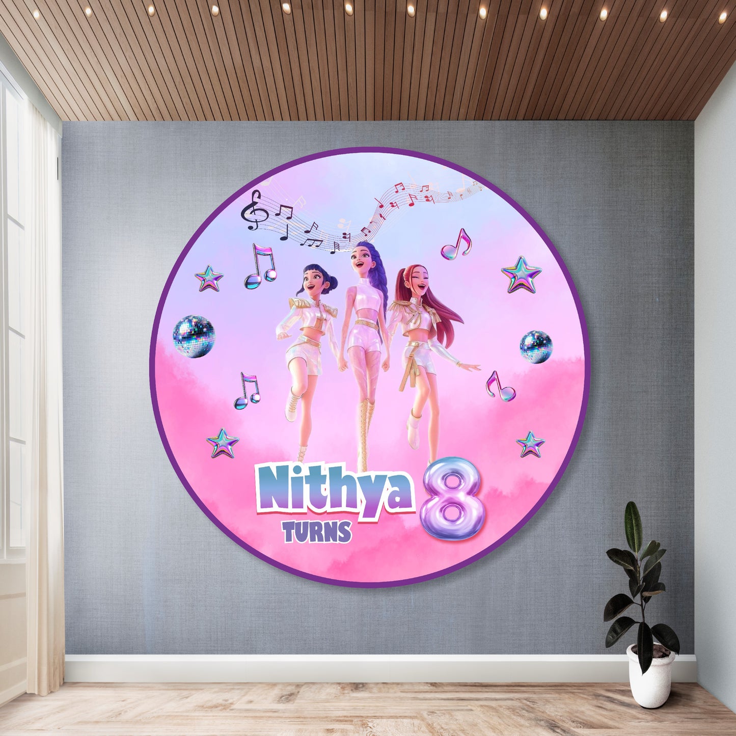 Kpop Demon Hunters Theme Personalized Round Backdrop for birthday party