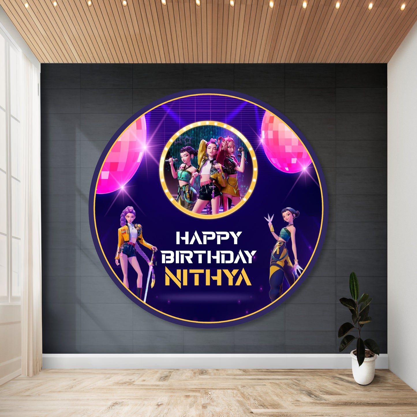 Kpop Demon Hunters Birthday Theme premium Round Backdrop for birthday decoration