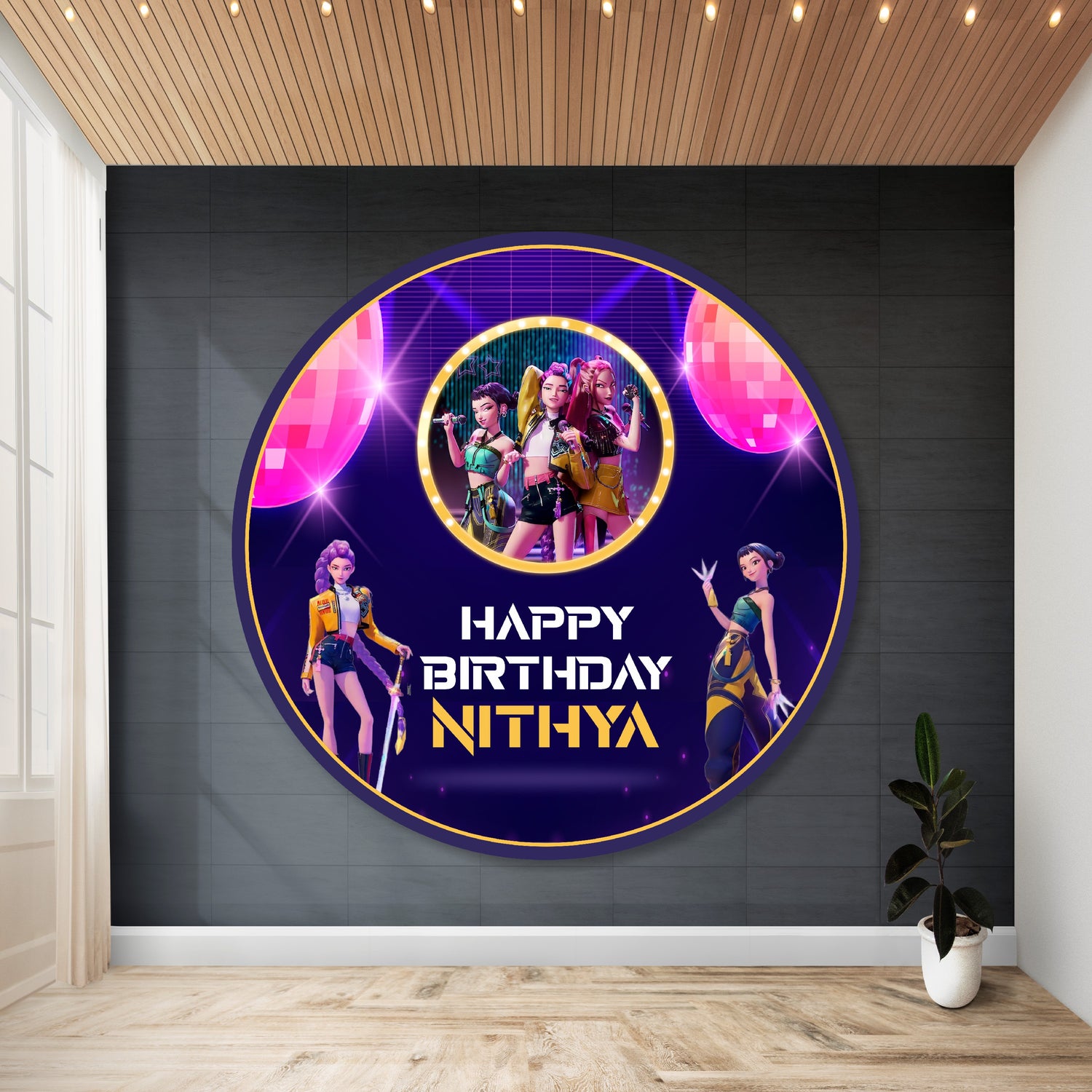 Kpop Demon Hunters Birthday Theme premium Round Backdrop for birthday decoration