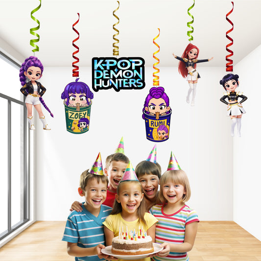 kpop demon hunters birthday theme character swirls for birthday party