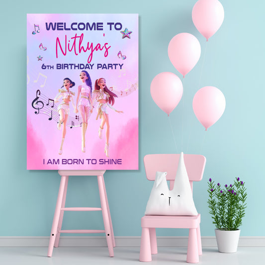 kpop demon hunters birthday theme customized welcome board for birthday party