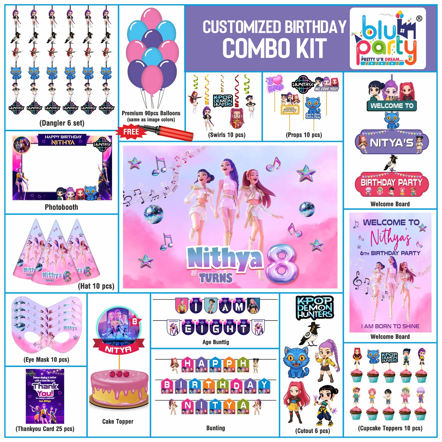 Kpop Demon Hunters Personalised Birthday Party Elite Kit – Ultimate Decoration Package