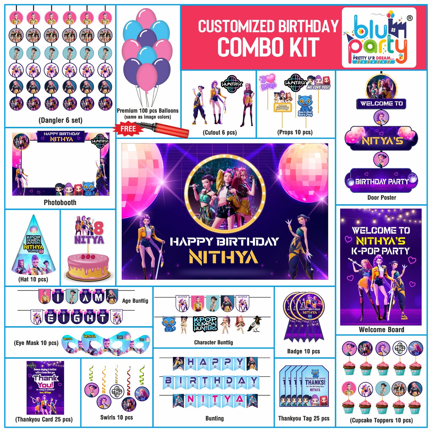Kpop Demon Hunters Birthday Personalized Prime Kit — Custom Birthday Party Decoration Set for Kids