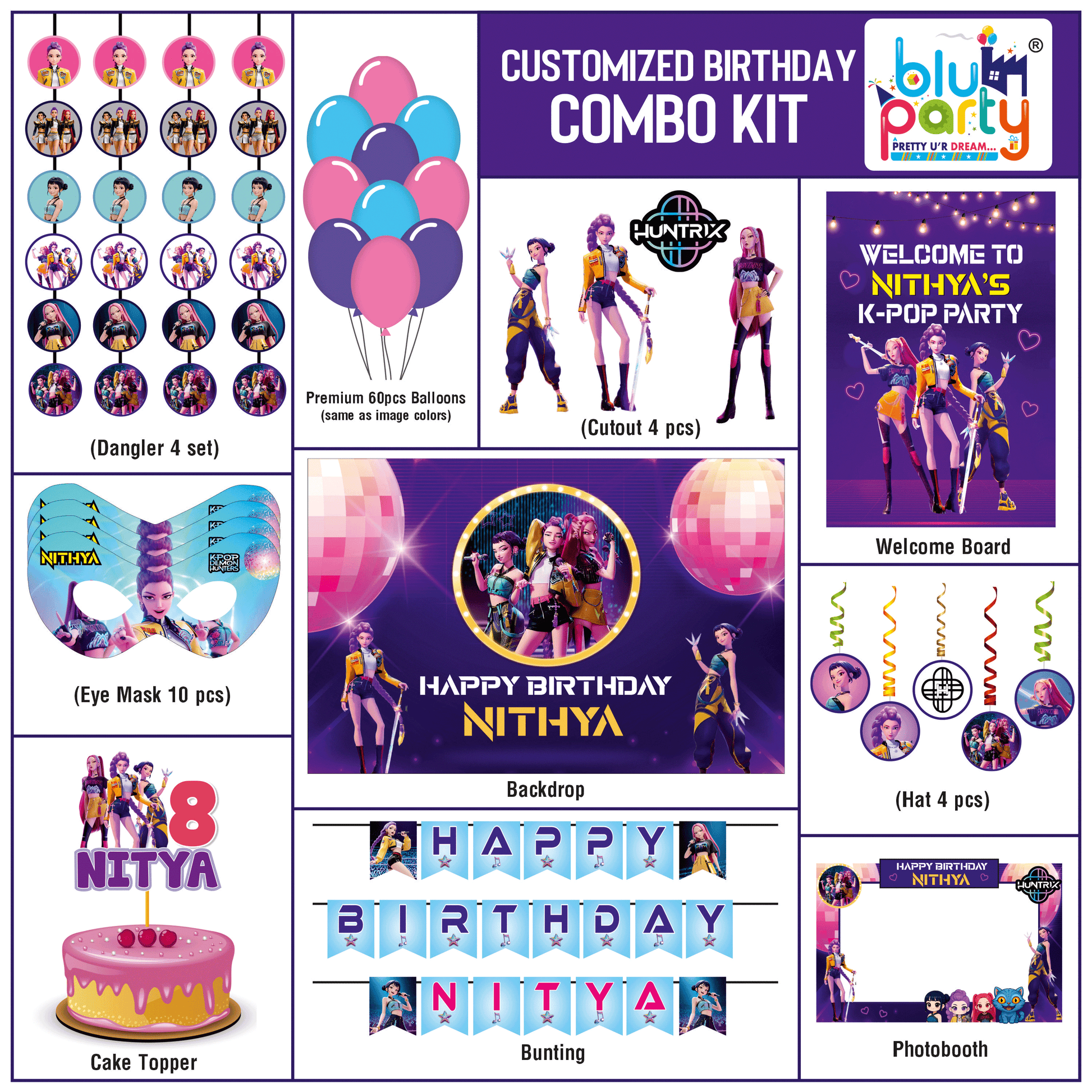 Kpop Demon Hunters Personalised Birthday Party Compact Combo Kit