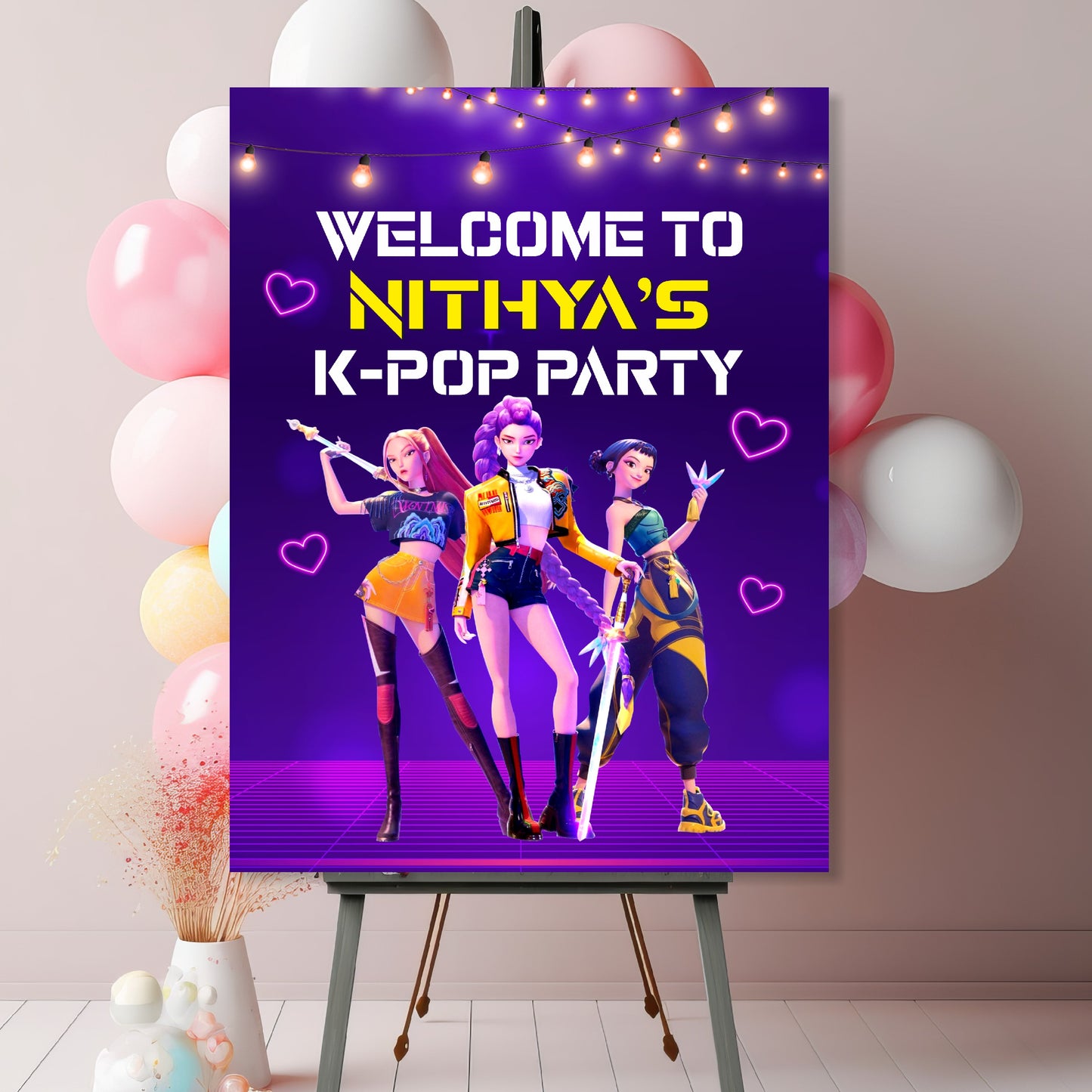 kpop demon hunters birthday theme welcome board for birthday party