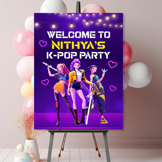 kpop demon hunters birthday theme welcome board for birthday party