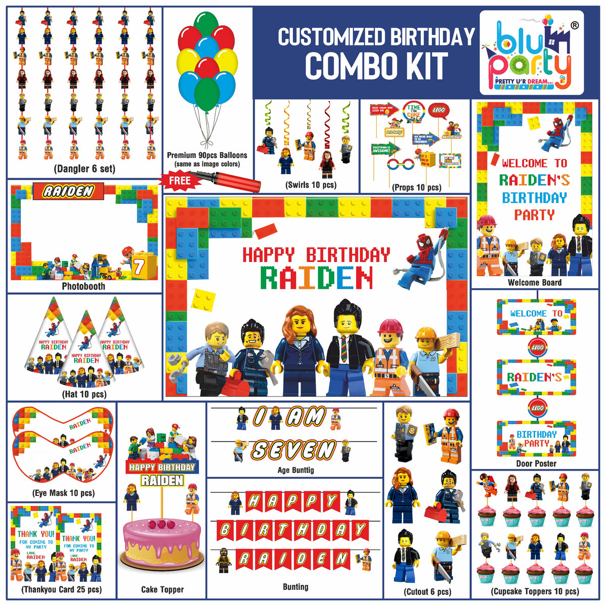 Lego Birthday Theme Personalized Elite Combo Kit | Kids Party Decoration