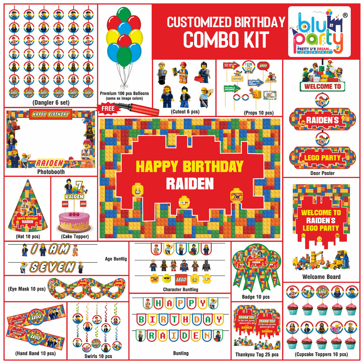 Lego Birthday Theme Personalized Prime Combo Kit | Kids Party Decoration