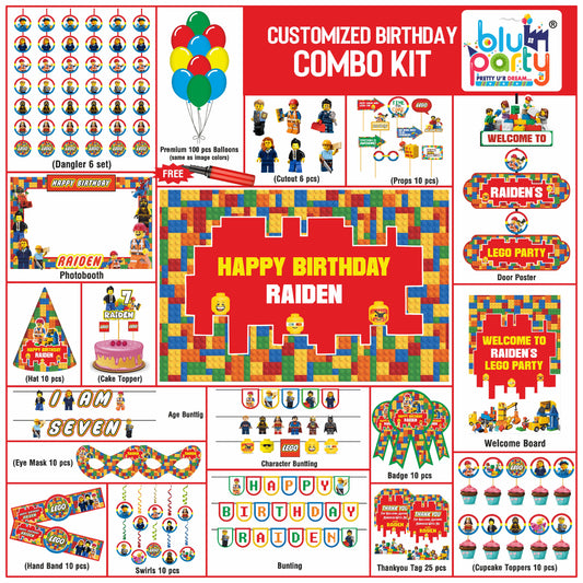 LEGO Birthday Theme Personalized Prime Combo Kit | Kids Party Decoration