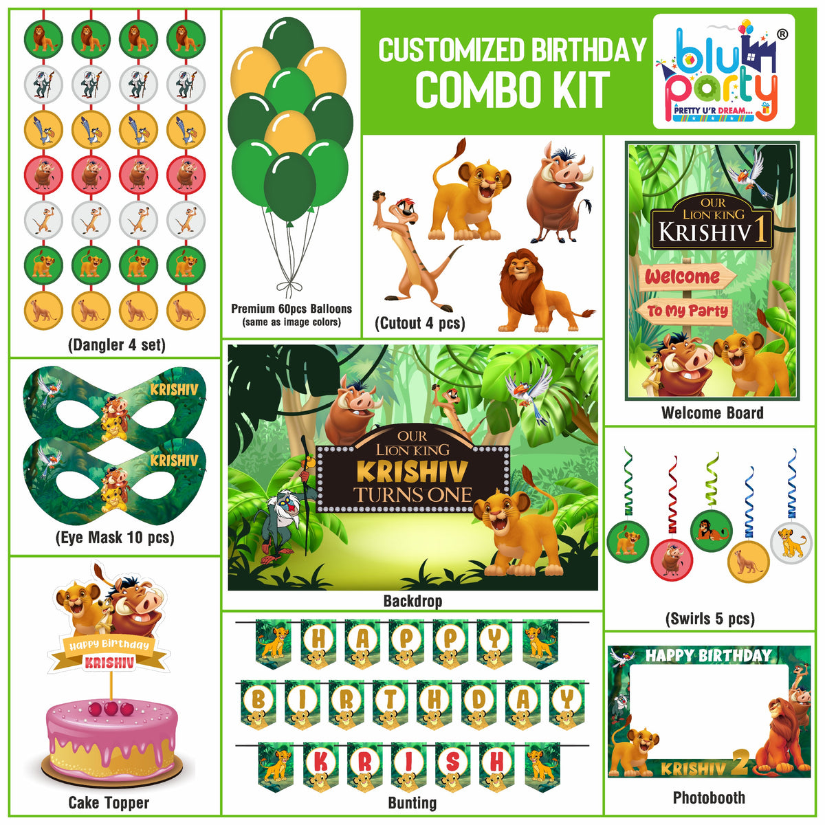 Lion King Birthday Theme Personalized Compact Combo Kit | Kids Party Decoration
