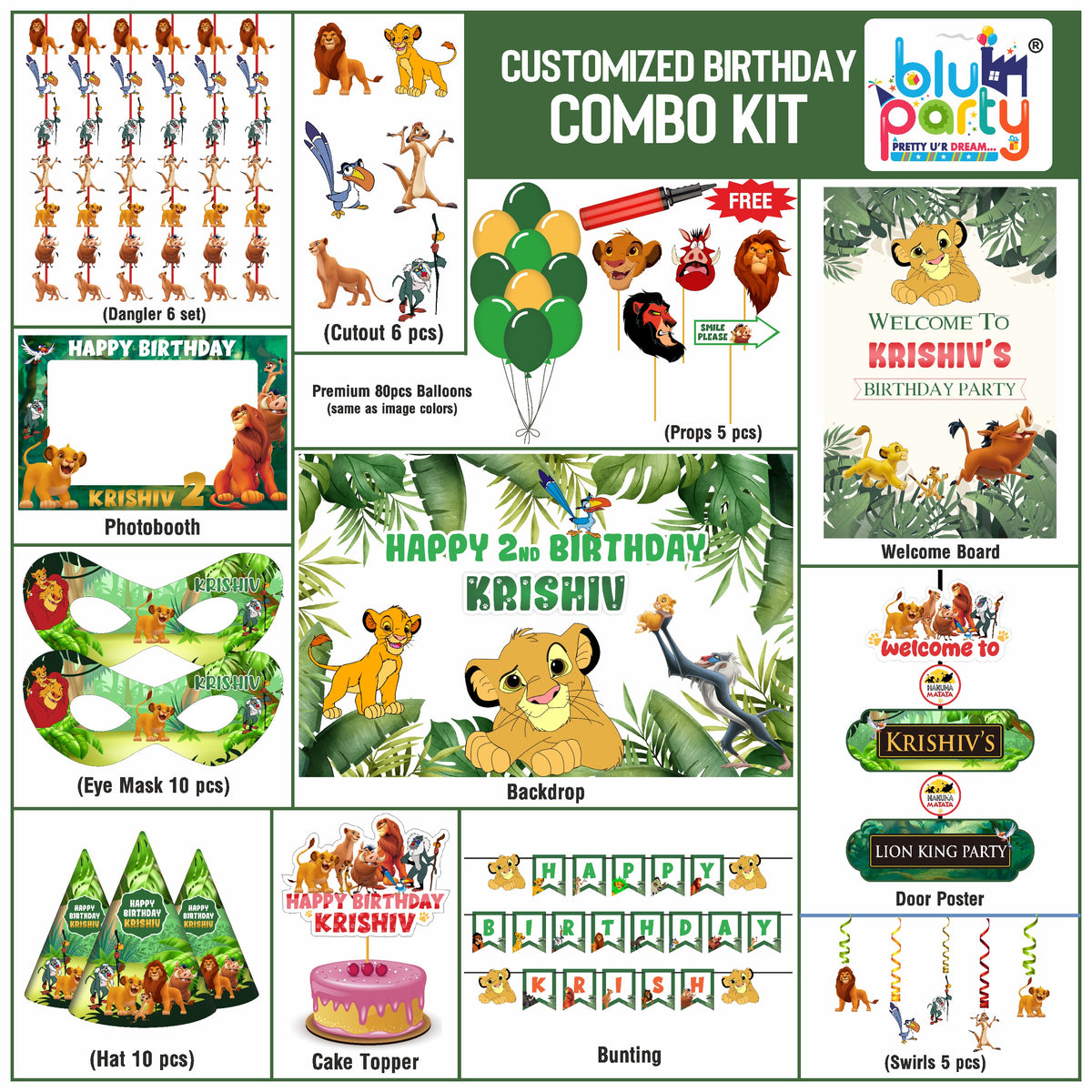 Lion King Birthday Theme Personalized Smart Combo Kit | Kids Party Decoration