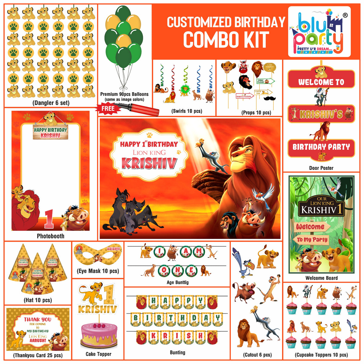 Lion King Birthday Theme Personalized Elite Combo Kit | Kids Party Decoration