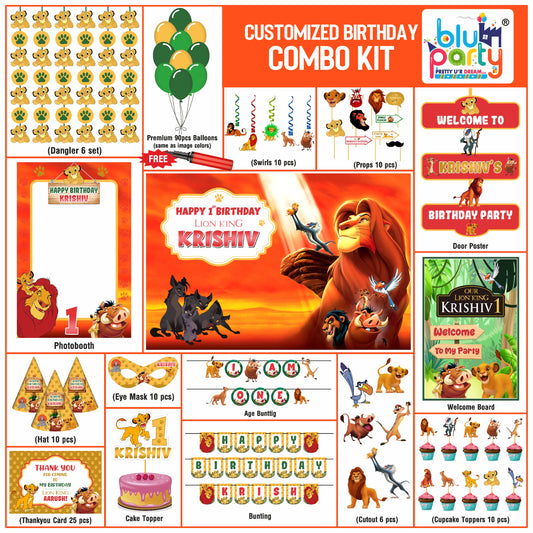 Lion King Birthday Theme Personalized Elite Combo Kit | Kids Party Decoration