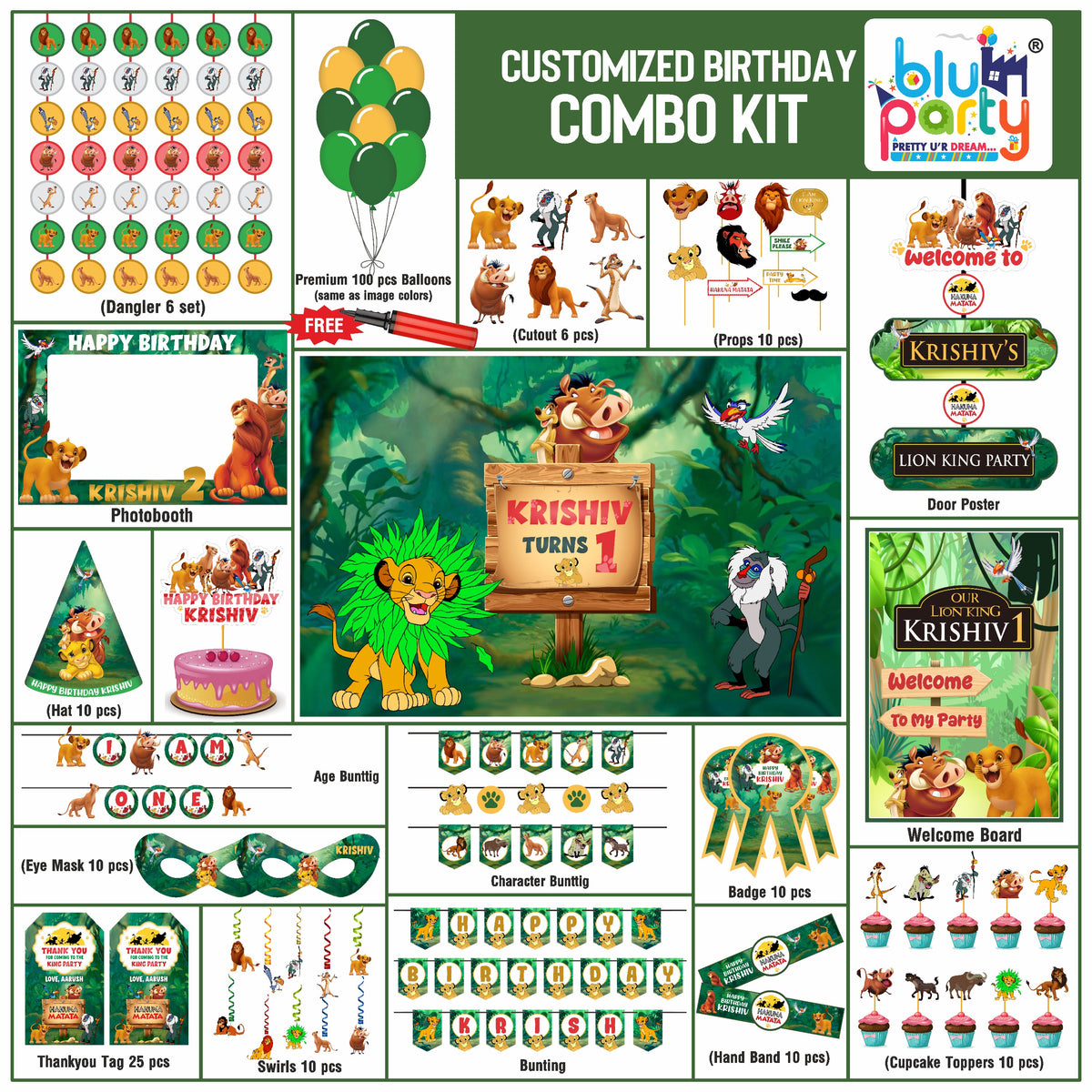 Lion King Birthday Theme Personalized Prime Combo Kit | Kids Party Decoration