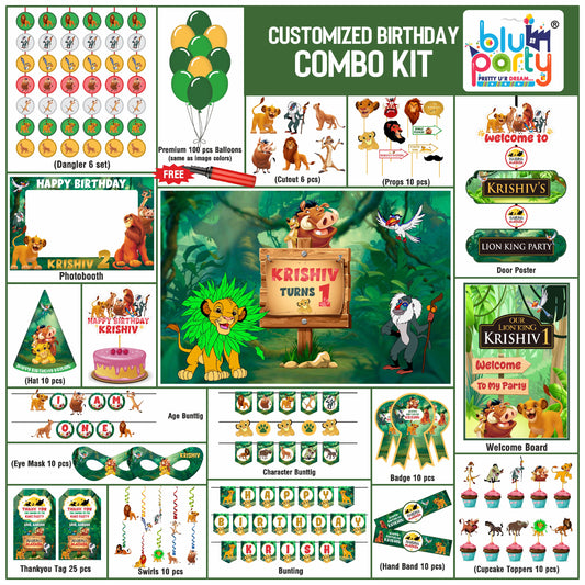 Lion King Birthday Theme Personalized Prime Combo Kit | Kids Party Decoration