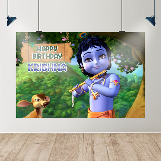 Little Krishna Theme Customized Backdrop