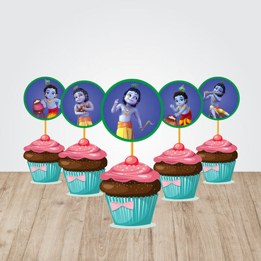 Little Krishna Theme Round Cupcake Topper