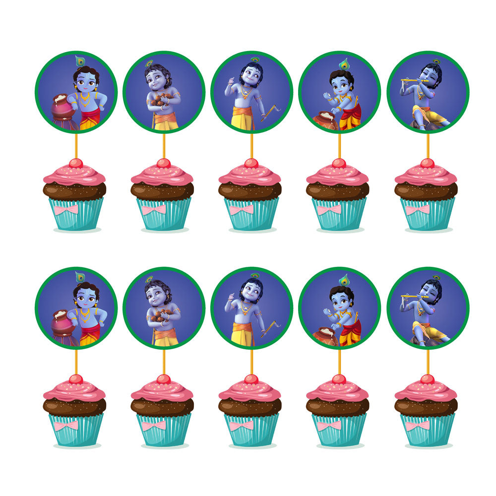 Little Krishna Theme Round Cupcake Topper
