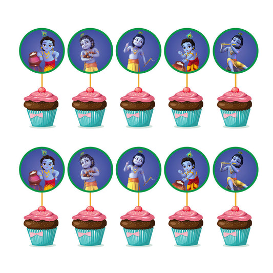 Little Krishna Theme Round Cupcake Topper