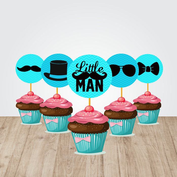 Little Man Theme Round Cupcake Topper