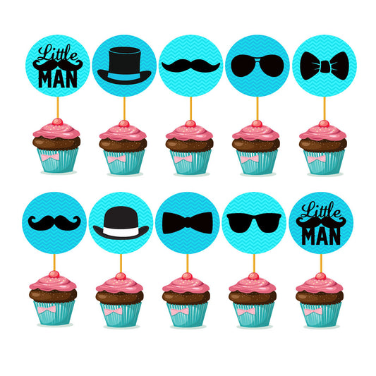 Little Man Theme Round Cupcake Topper