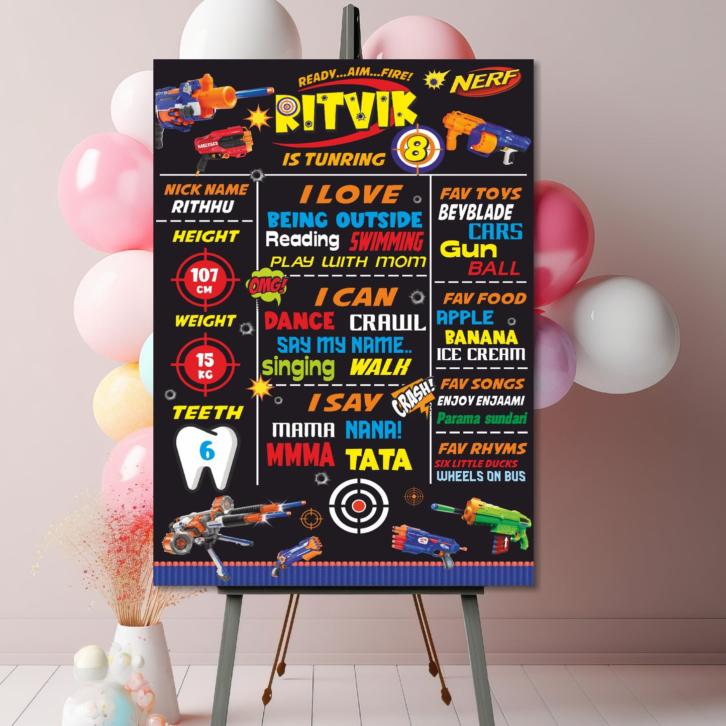 Nerf Gun Theme Chalkboard