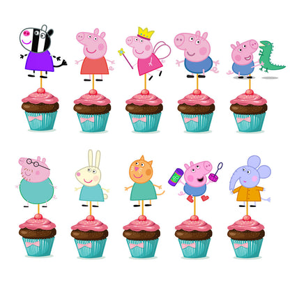 Peppa Pig Girl Theme Cupcake Topper