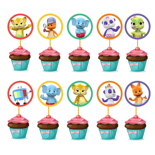 Word Party Theme Round Cupcake Topper